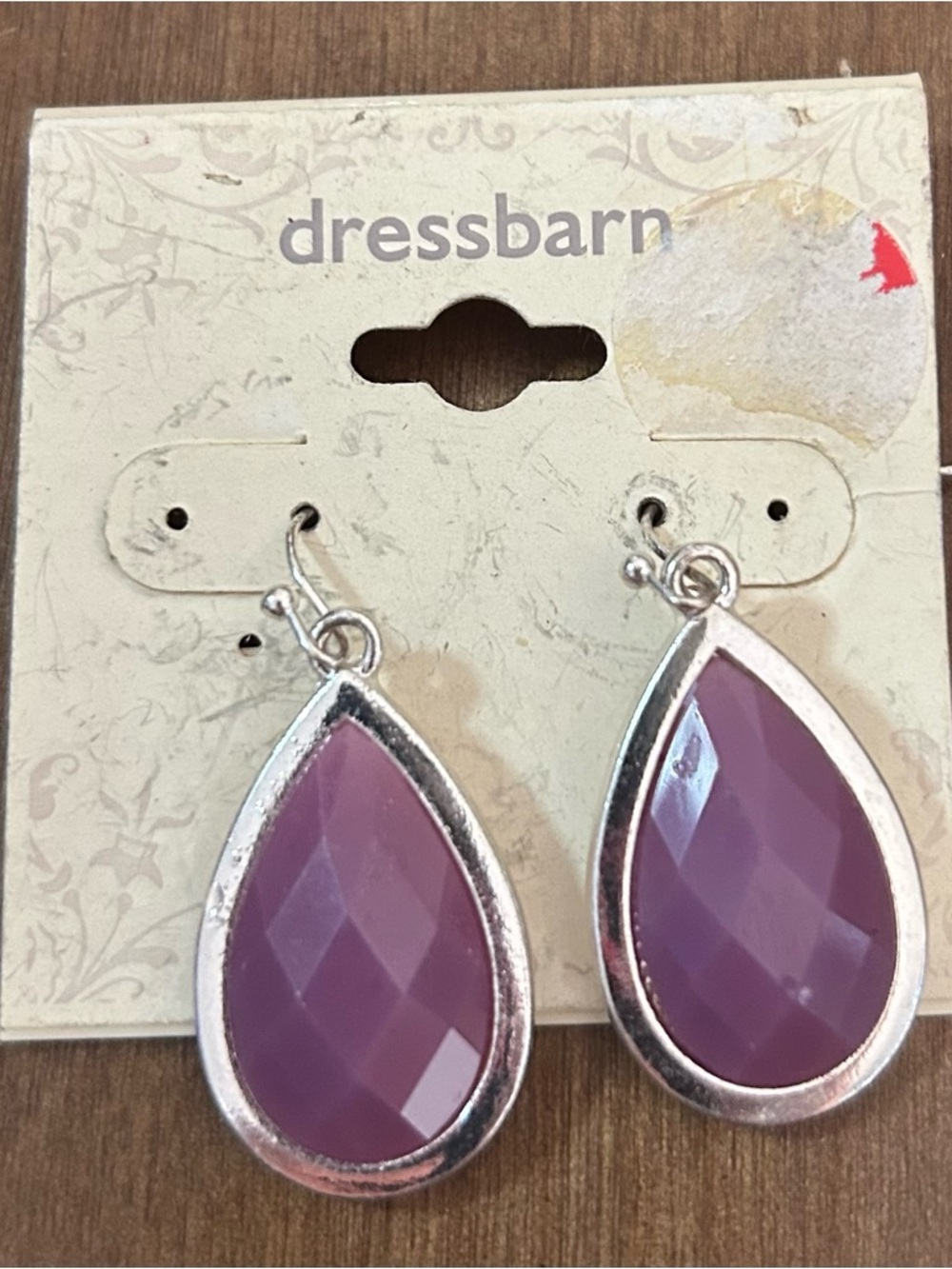 Dressbarn NWT Faceted Purple Stone Teardrop Dangle Earrings